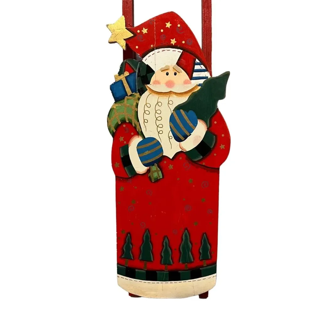 Sleigh Wall Hanging Decoration Wooden Santa Claus Christmas